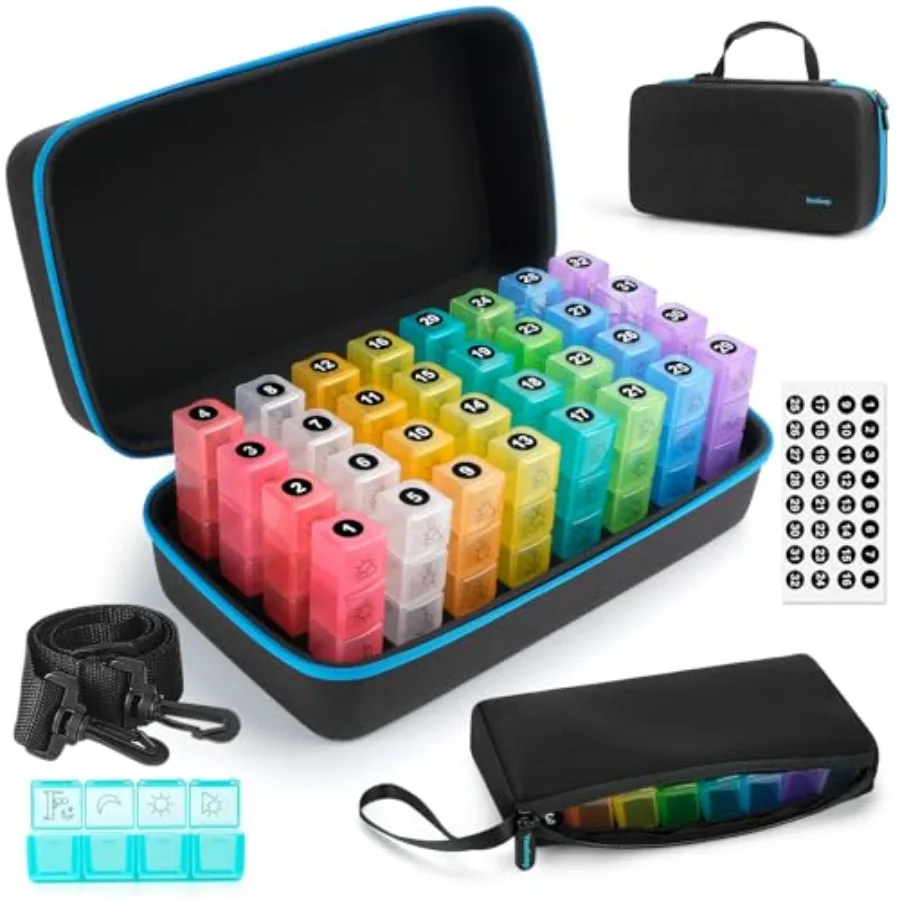 Pill Box Organizer with 32 Daily Compartments, 30 Day Pill Organizer 4X a Day Pill Holder with Hard Shell Travel Case with Week
Pill Box Organizer with 32 Daily Compartments, 30 Day Pill Organizer 4X a Day Pill Holder with Hard Shell Travel Case with Week