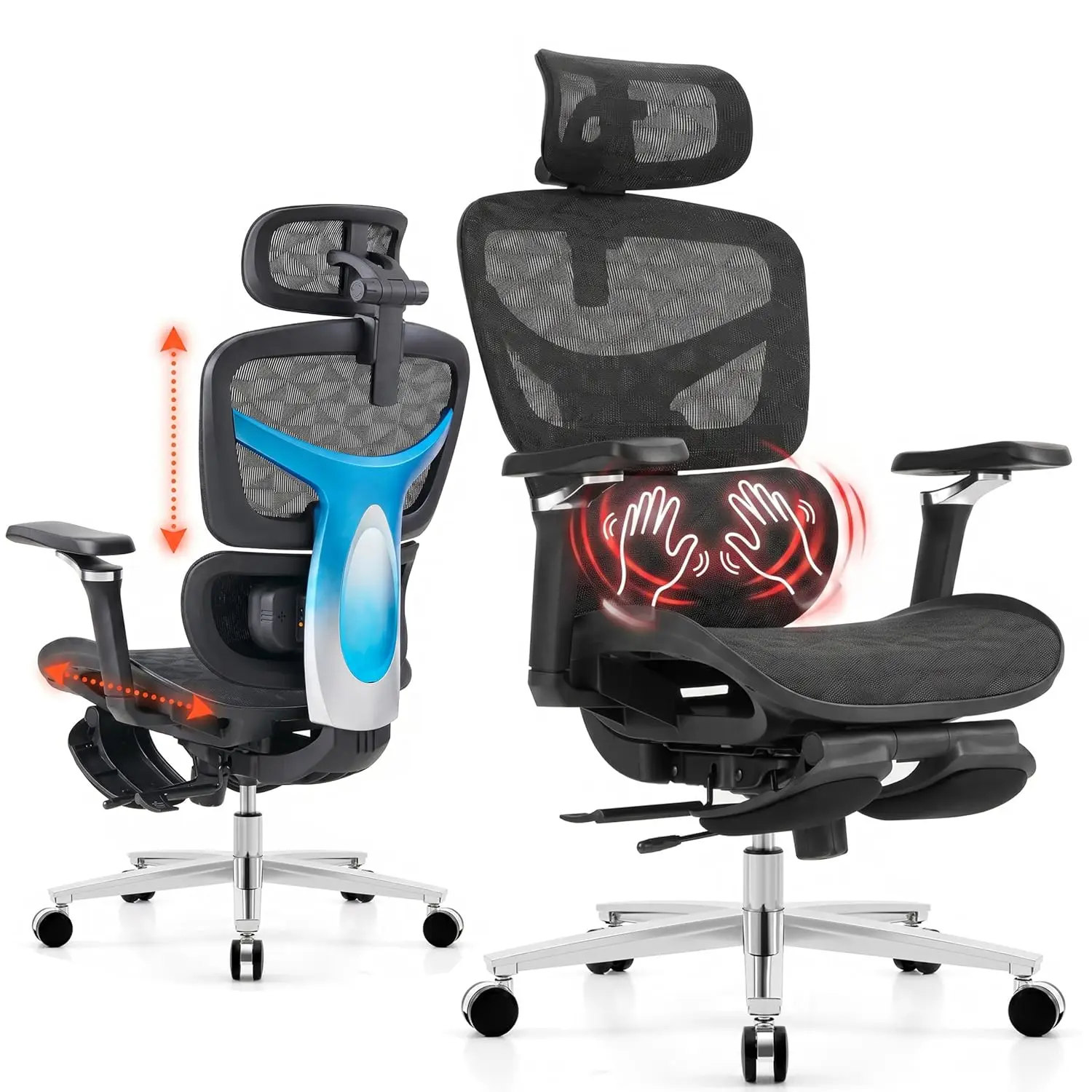 Ergonomic Office Chair with Footrest & 3D Massage Lumbar Support, Adjustable Seat Depth & Back Height,Big and, Customized
Ergonomic Office Chair with Footrest & 3D Massage Lumbar Support, Adjustable Seat Depth & Back Height,Big and, Customized