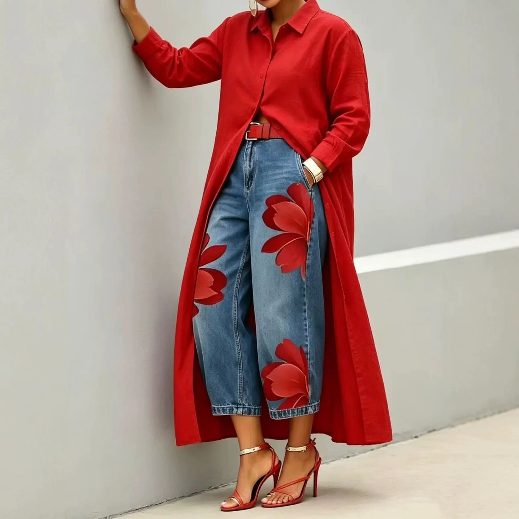 Two Pieces Women Pant Sets Denim Matching Set Maxi Long Shirt Floral Print High Waist Wide Leg Pants Loose Casual 2026 Autumn
Two Pieces Women Pant Sets Denim Matching Set Maxi Long Shirt Floral Print High Waist Wide Leg Pants Loose Casual 2026 Autumn