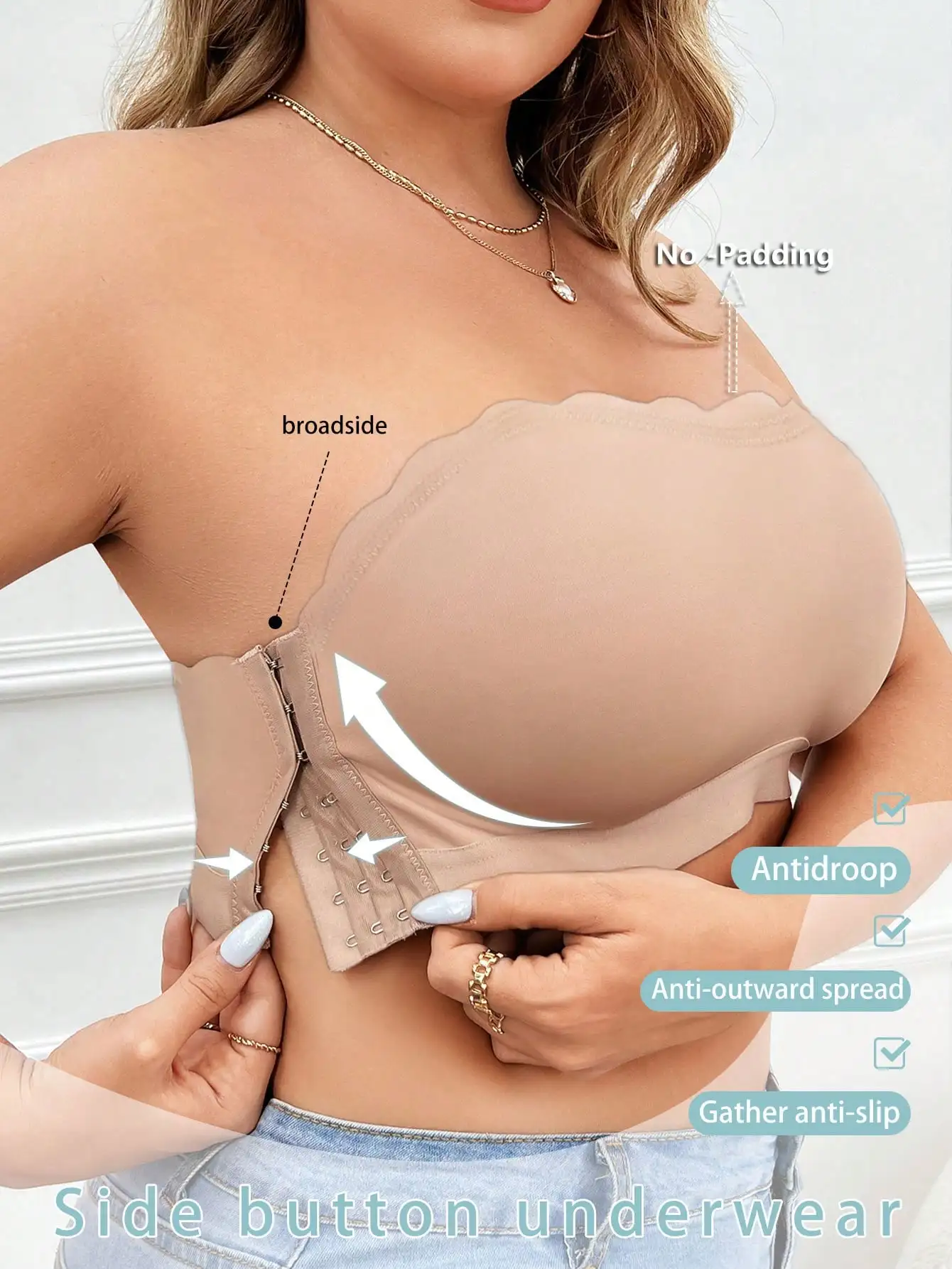 Plus Size Women Side Button Closure Wireless Tube Top Bralette
Plus Size Women Side Button Closure Wireless Tube Top Bralette