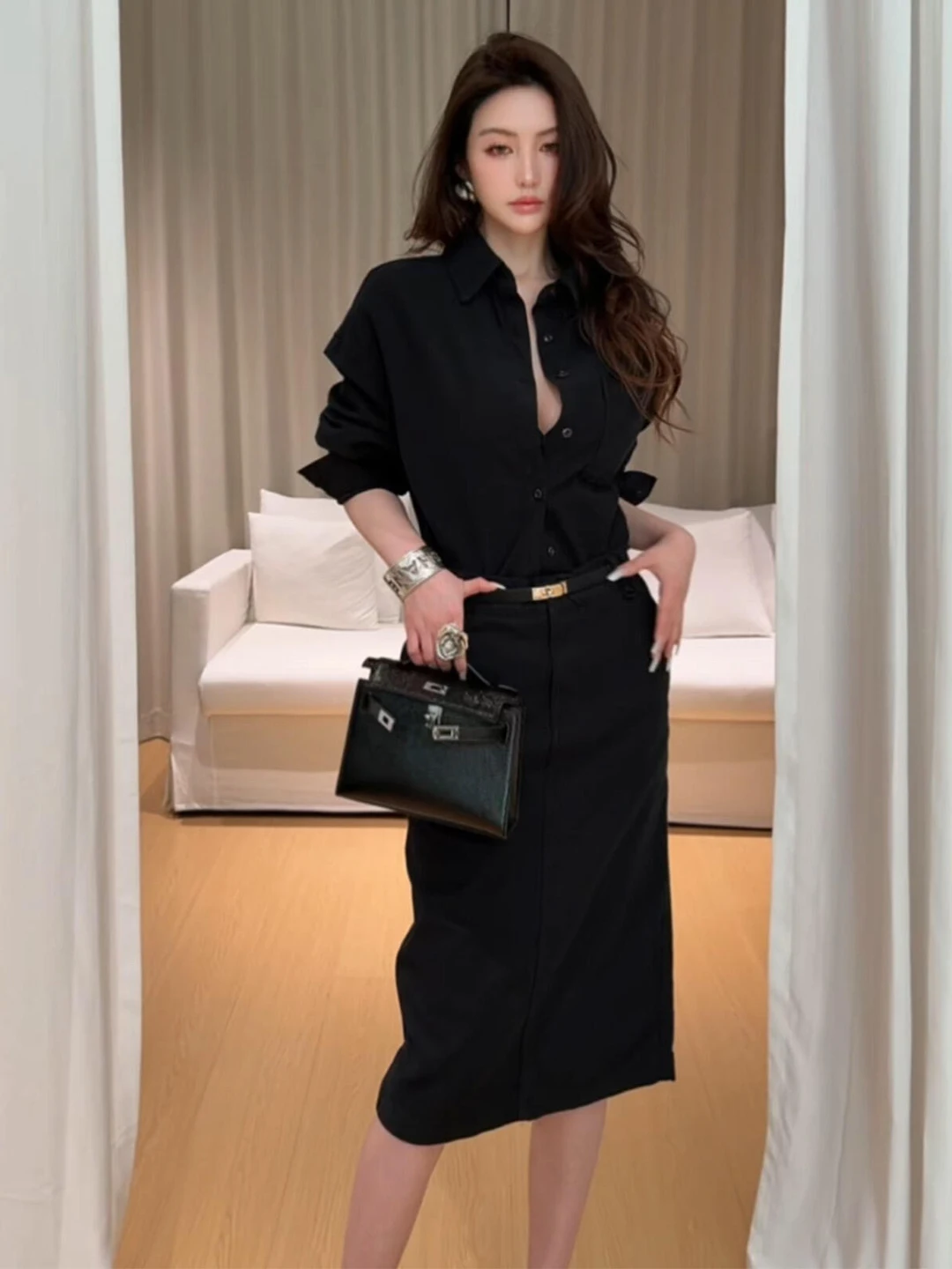 Fashionable Shirt Set Women's Commute Elegant Lady Style Top Skirt Two-Piece Set Spring 2026 Casual Loose Fit Pure Color
Fashionable Shirt Set Women's Commute Elegant Lady Style Top Skirt Two-Piece Set Spring 2026 Casual Loose Fit Pure Color