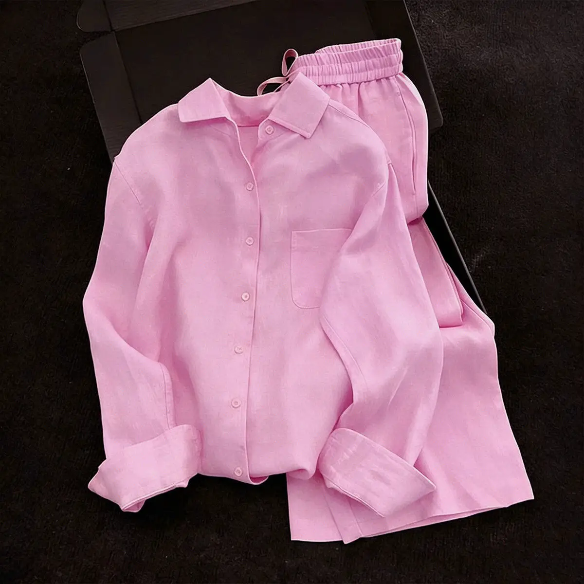 Asian Imitation Linen Suit Women's Spring and Summer New Item Dopamine Orange Relaxed Long Sleeved Shirt Wide Leg Pants Set
Asian Imitation Linen Suit Women's Spring and Summer New Item Dopamine Orange Relaxed Long Sleeved Shirt Wide Leg Pants Set