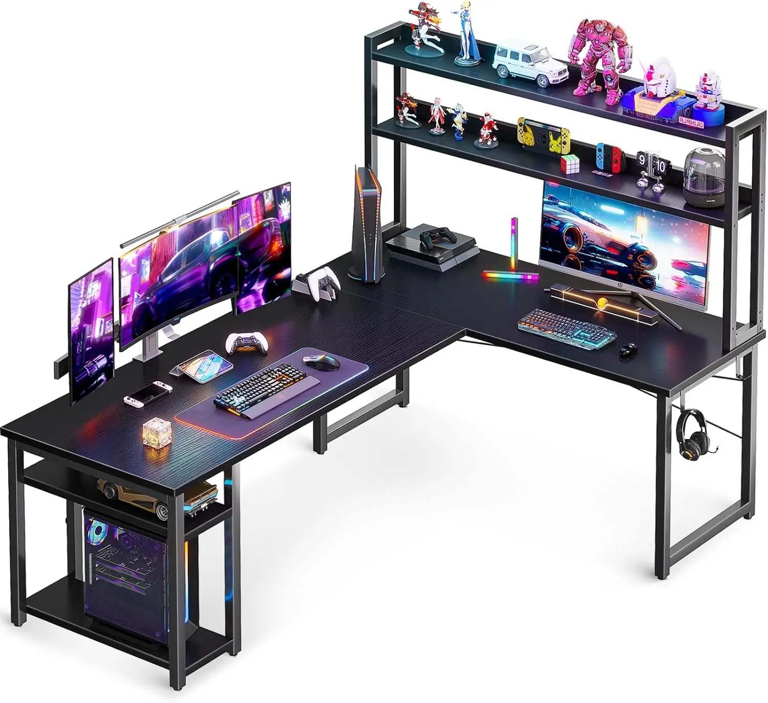 L Shaped Gaming Desk , Computer Desk with Storage Shelves, 66" Home Office, Corner Desk with Headphone Hook
L Shaped Gaming Desk , Computer Desk with Storage Shelves, 66" Home Office, Corner Desk with Headphone Hook