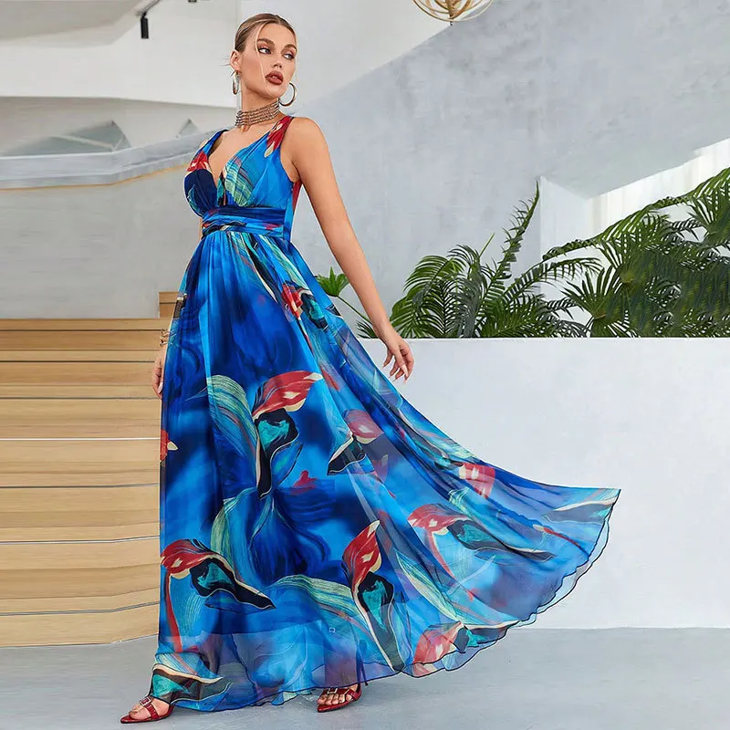 Beach casual big swing dress, bohemian chiffon V-neck waist dress, new high-end simple temperament classic women's clothing is o
Beach casual big swing dress, bohemian chiffon V-neck waist dress, new high-end simple temperament classic women's clothing is o