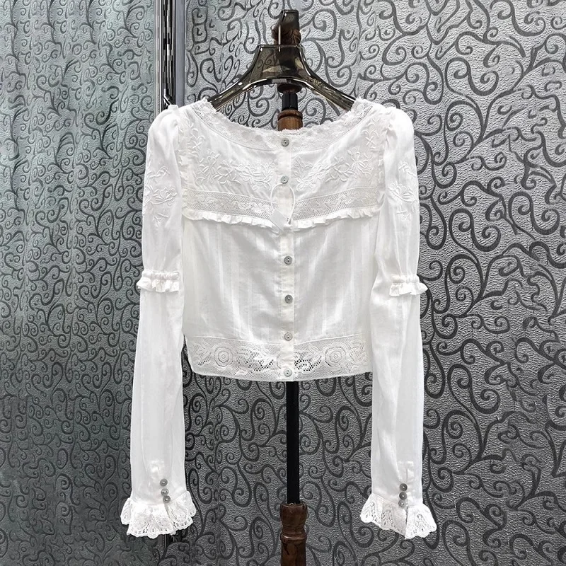 100%Cotton Tops 2023 Autumn Fashion Crop Tops Ladies Sexy Tull Lace Embroidery Patchwork Long Sleeve Casual White Tops Blouse
100%Cotton Tops 2023 Autumn Fashion Crop Tops Ladies Sexy Tull Lace Embroidery Patchwork Long Sleeve Casual White Tops Blouse