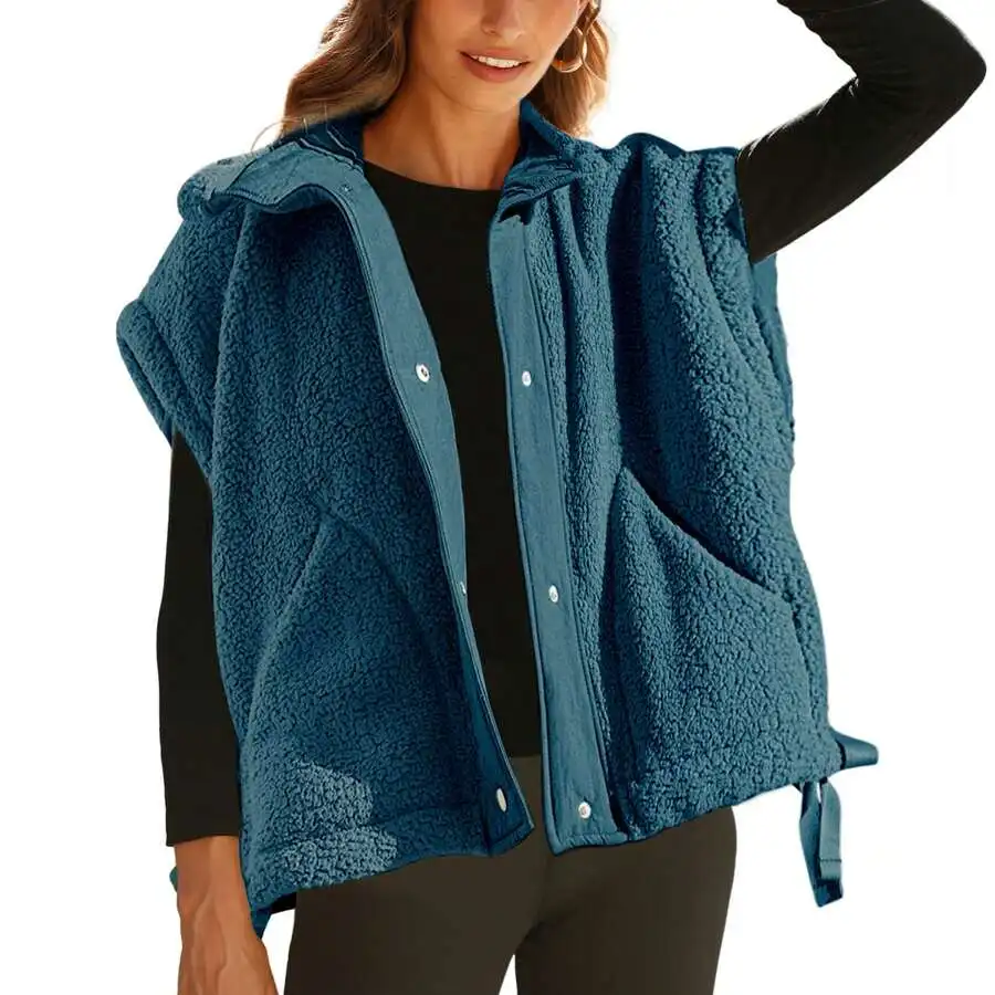 Women's Oversized Fuzzy Sherpa Vest with Button Front and Pockets
Women's Oversized Fuzzy Sherpa Vest with Button Front and Pockets