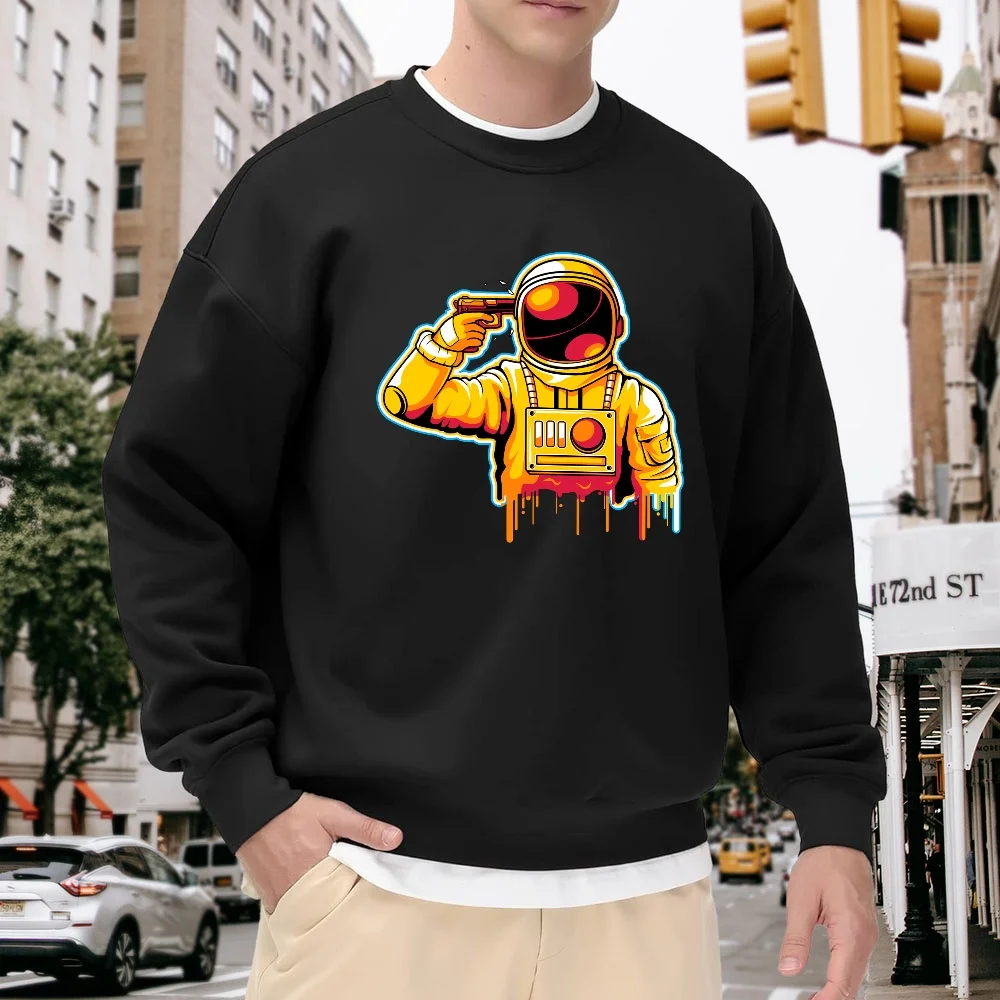 Men's Black Crewneck Loose Sweatshirt, Trendy Astronaut Print Top, Street Casual Style Versatile Pullover, Soft and Comfortable, Suitable for Daily Outings and Sports
Men's Black Crewneck Loose Sweatshirt, Trendy Astronaut Print Top, Street Casual Style Versatile Pullover, Soft and Comfortable, Suitable for Daily Outings and Sports