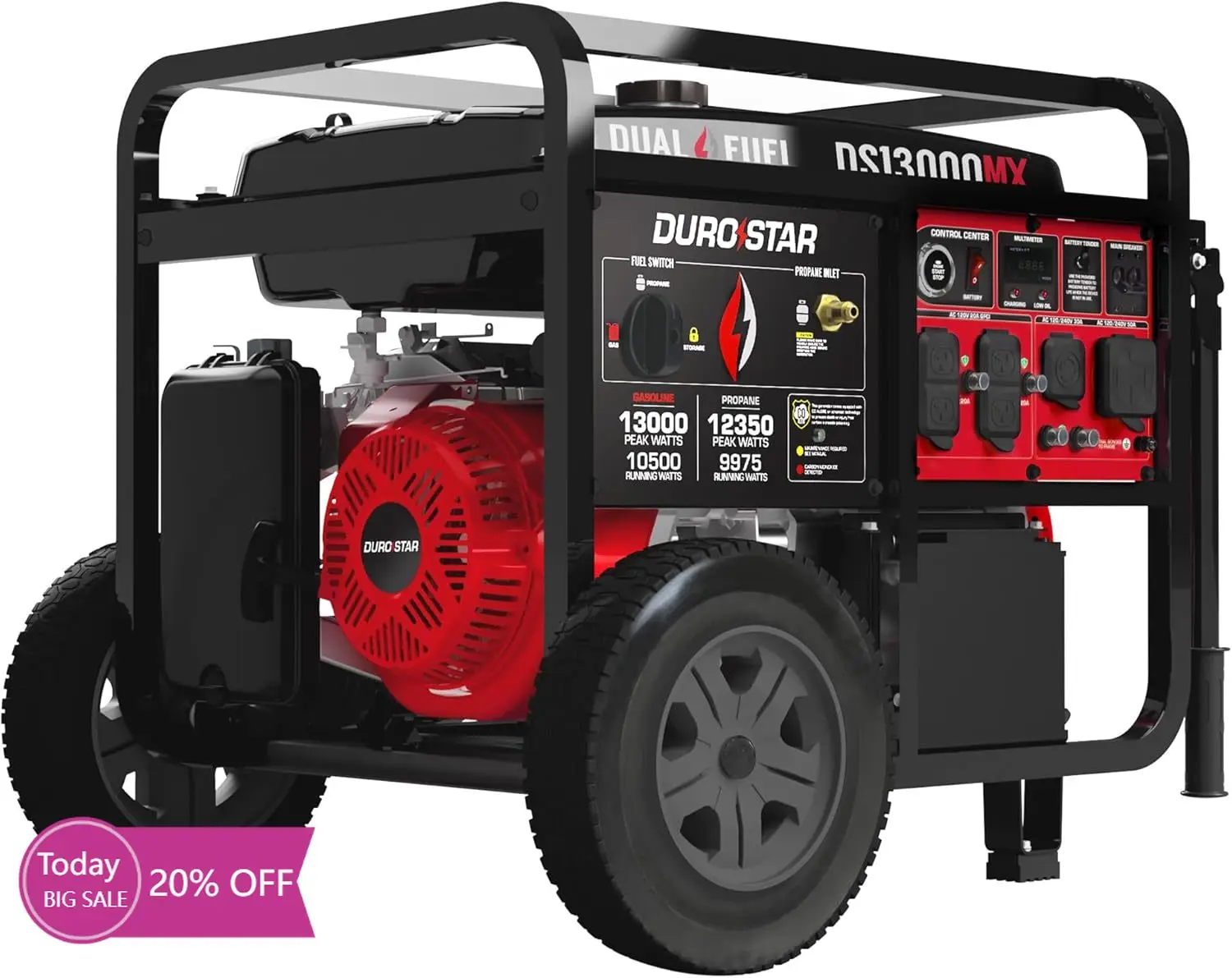Bestseller13,000-Watt 500cc Dual Fuel Portable Generator - Gas and Propane, Remote Electric Start, Whole Home Power Backup, Tran
Bestseller13,000-Watt 500cc Dual Fuel Portable Generator - Gas and Propane, Remote Electric Start, Whole Home Power Backup, Tran