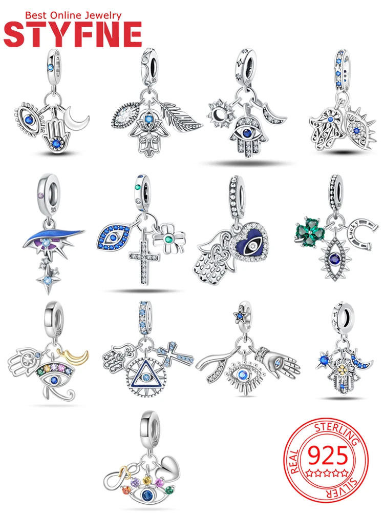 Charms 925 Silver Shiny Zircon Blue Devil's Eye and Fatisha's Hand Beads Pendant Fit DIY Women Jewelry Original Bracelet Gift
Charms 925 Silver Shiny Zircon Blue Devil's Eye and Fatisha's Hand Beads Pendant Fit DIY Women Jewelry Original Bracelet Gift