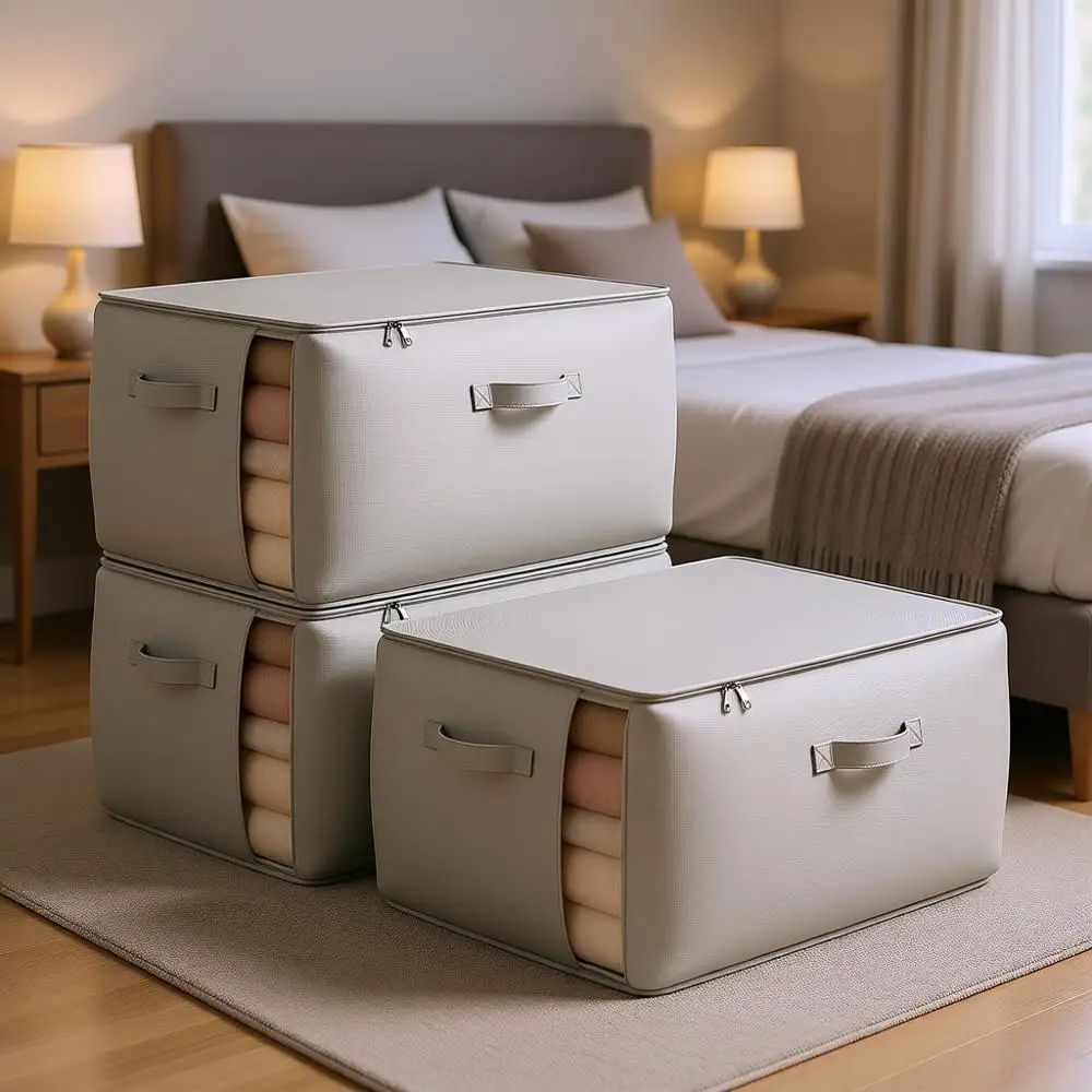 Набор из 3 серых холщовых сумок для хранения с двойными молниями и ручками для одежды, свитеров и одеял
Набор из 3 серых холщовых сумок для хранения с двойными молниями и ручками для одежды, свитеров и одеял