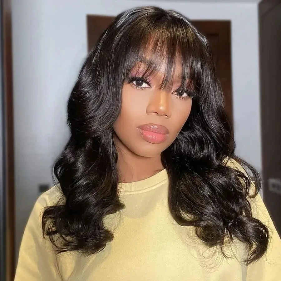 Indian Hair Body Wave Human Hair Wigs with Bangs Full Machine Made Wig 180% Density Remy Hair Bangs Wig Natural Color Long Wig
Indian Hair Body Wave Human Hair Wigs with Bangs Full Machine Made Wig 180% Density Remy Hair Bangs Wig Natural Color Long Wig