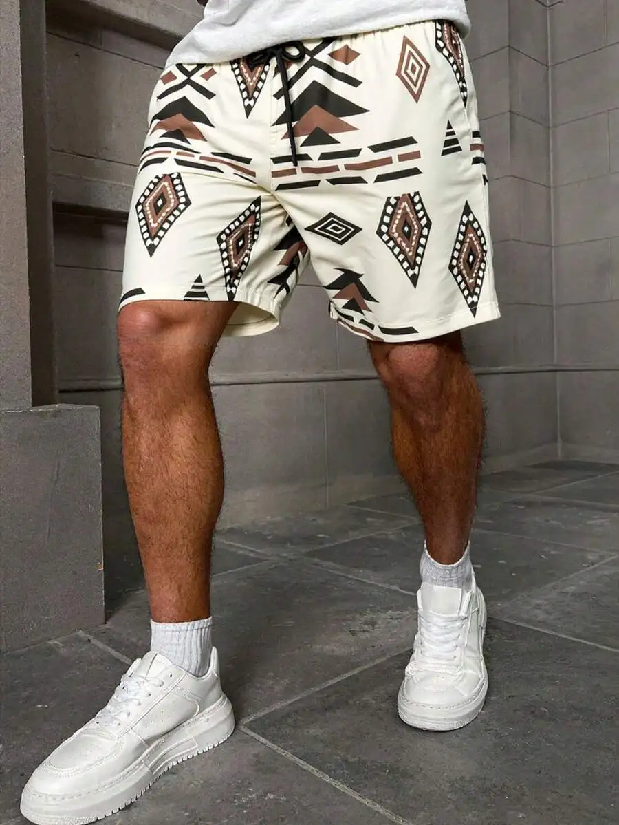 Plus Size Men's Casual Geometric Digital Print Beach Shorts, Suitable For Beach Vacation, Daily Wear And School
Plus Size Men's Casual Geometric Digital Print Beach Shorts, Suitable For Beach Vacation, Daily Wear And School