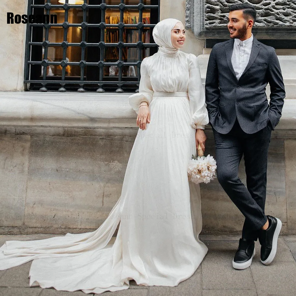 Muslim 2024 High Collar Ruffle A-line Wedding Dresses Full Belt Draped Pleat Floor Length Bride Dress Brush Train robe de mariée
Muslim 2024 High Collar Ruffle A-line Wedding Dresses Full Belt Draped Pleat Floor Length Bride Dress Brush Train robe de mariée