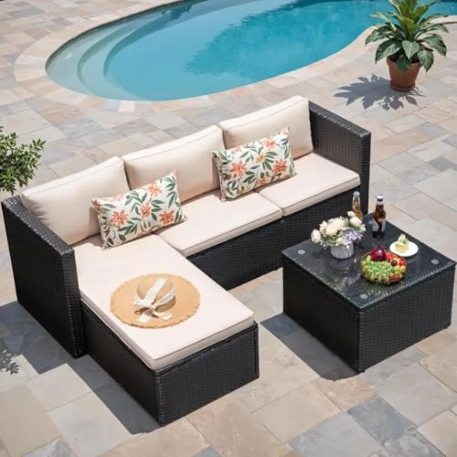 3 Piece Patio Furniture Set Outdoor Wicker Rattan Sectional Sofa with Adjustable Seat, Soft Cushions and Coffee Table for Yard,
3 Piece Patio Furniture Set Outdoor Wicker Rattan Sectional Sofa with Adjustable Seat, Soft Cushions and Coffee Table for Yard,