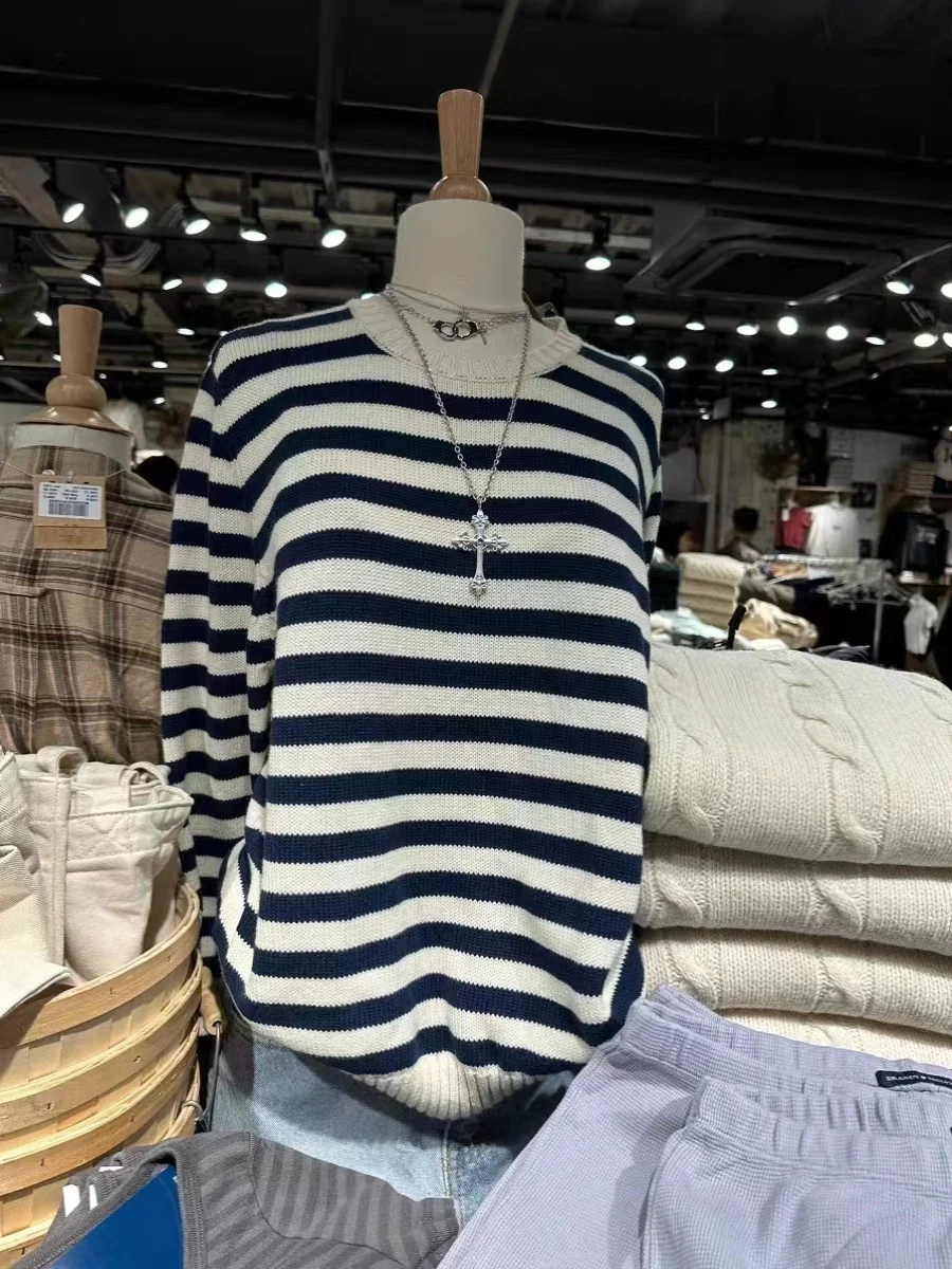 BM American Retro k Blue Striped Knit Sweater round Ne Top Loose Versatile Overhead College Sle Women's Faion
BM American Retro k Blue Striped Knit Sweater round Ne Top Loose Versatile Overhead College Sle Women's Faion