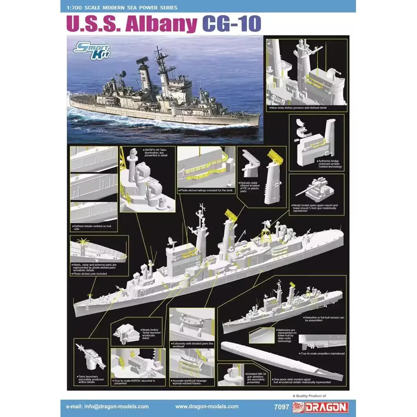 Dragon 7097 1/700 US.Navy Missile Cruiser SU.S.S.Alhany CG-10 MODERN SEA POWER
Dragon 7097 1/700 US.Navy Missile Cruiser SU.S.S.Alhany CG-10 MODERN SEA POWER