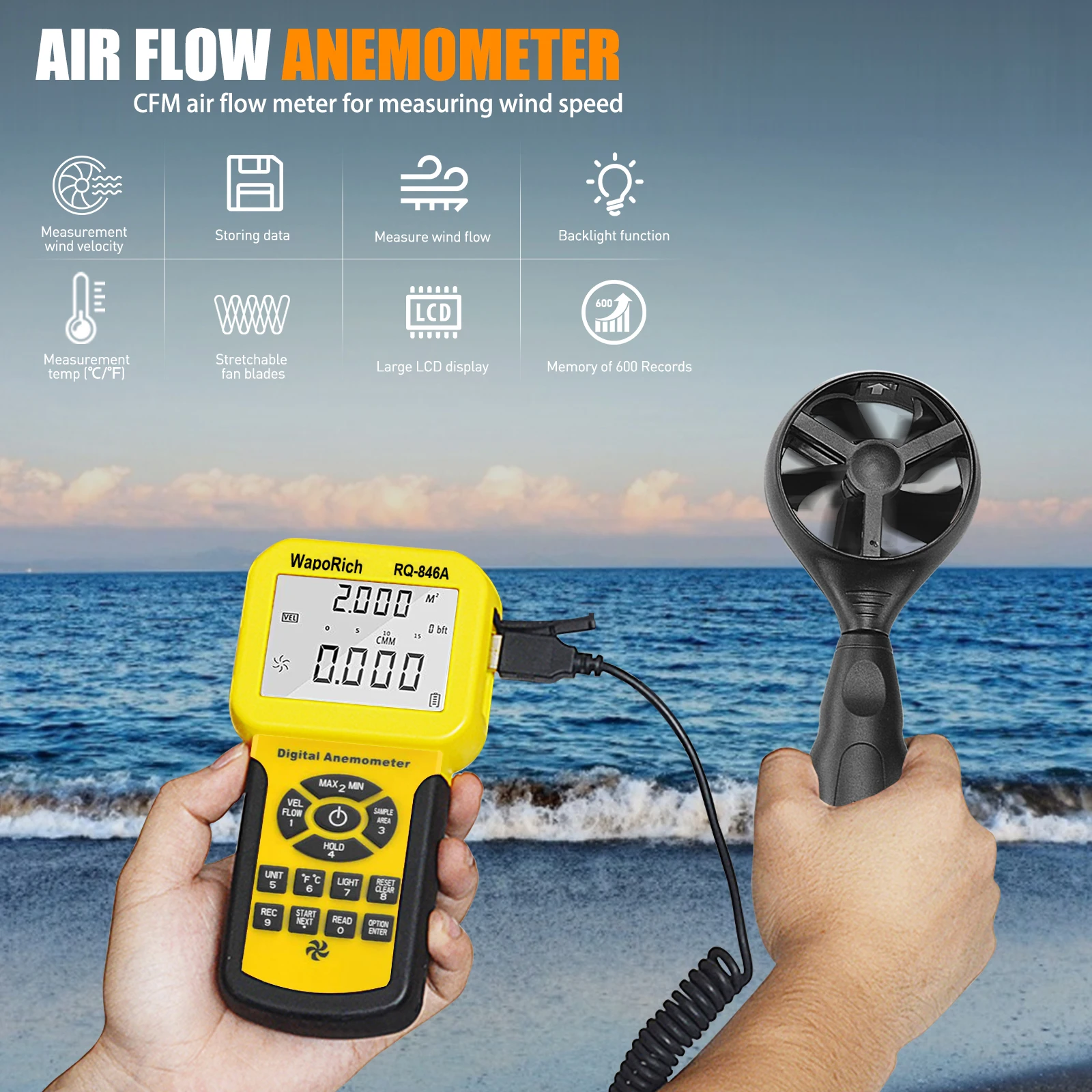 HVAC Anemometer Handheld CFM Meter BT-846A Wind Speed Meter with Back Light, MAX/MIN/AVG for Measure Air Flow Velocity Temp
HVAC Anemometer Handheld CFM Meter BT-846A Wind Speed Meter with Back Light, MAX/MIN/AVG for Measure Air Flow Velocity Temp