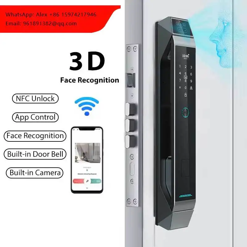 3D Face Recognition Fully Automatic Smart Door Lock Supporting Video Intercom, WiFi Tuya App Smart Locks With Camera
3D Face Recognition Fully Automatic Smart Door Lock Supporting Video Intercom, WiFi Tuya App Smart Locks With Camera