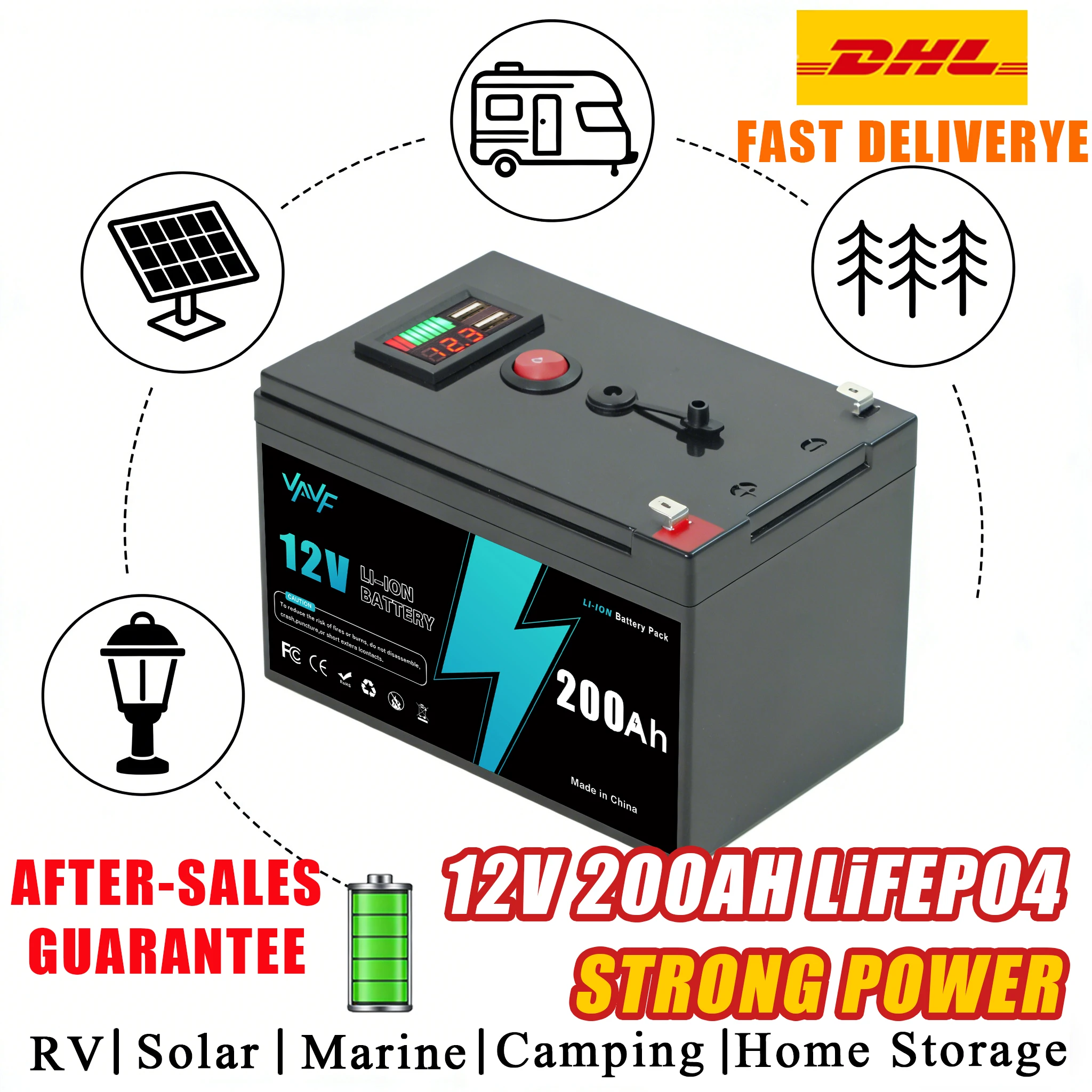 Advanced Solar Battery Lithium Battery 12V200Ah LiFePO4 Batterywith Smart BMS for RVs, Solar Power, and Marine Applications