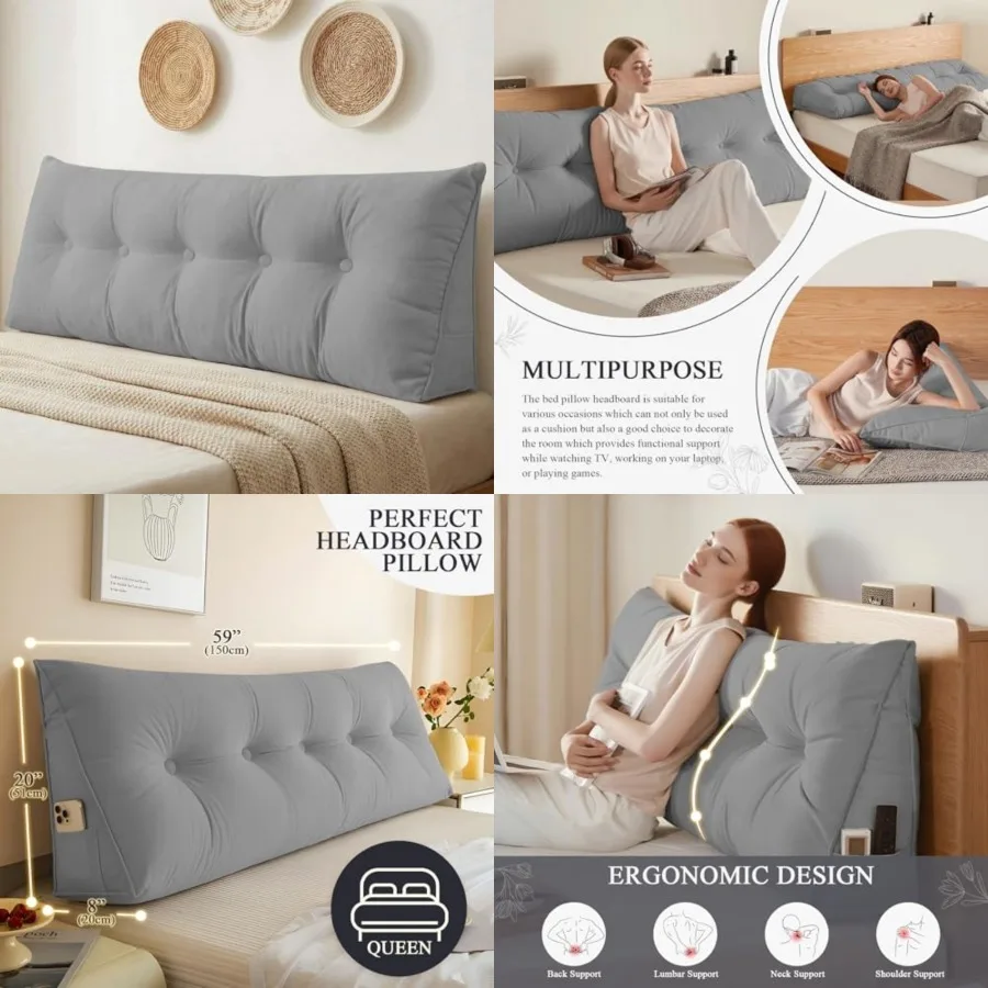 Headboard Pillow, Large Triangular Wedge Headboard Pillow for Reading and Resting, Backrest Positioning Support Pillow with Rem