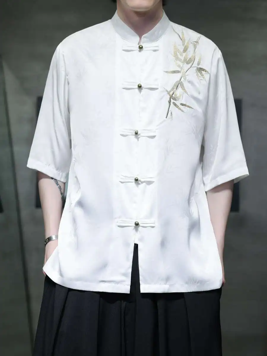 New Summer Men's Retro Chinese Style Shirt with Copper Buttons Bamboo Leaf Embroidery Ice Silk Five-Button Sleeve Embroidery
New Summer Men's Retro Chinese Style Shirt with Copper Buttons Bamboo Leaf Embroidery Ice Silk Five-Button Sleeve Embroidery