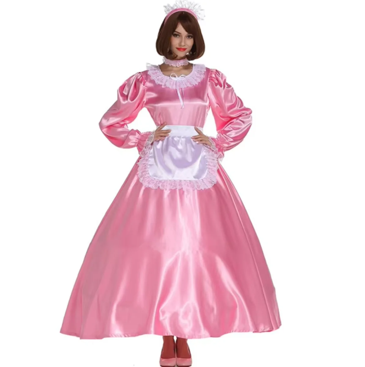 French Sexy Adult Custom Fetishist Cross Dressing Sissy Pink Long Sleeved Satin Lace Lace Patchwork White Apron Long Dress
French Sexy Adult Custom Fetishist Cross Dressing Sissy Pink Long Sleeved Satin Lace Lace Patchwork White Apron Long Dress