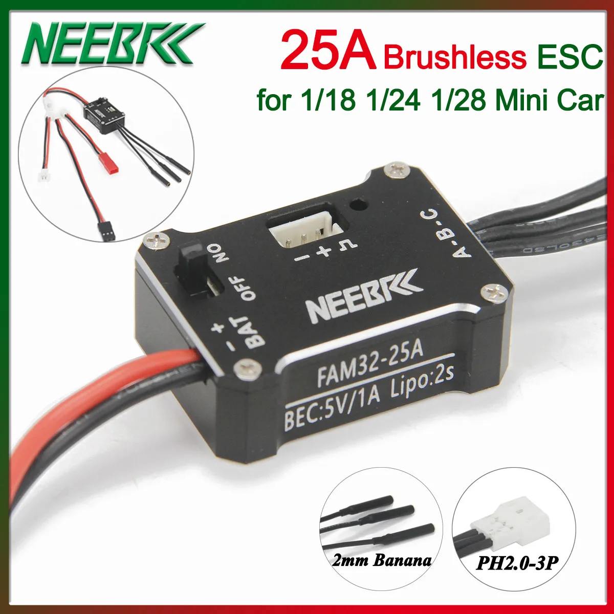 NEEBRC 25A Бесщеточный ESC 2S BEC 5V/1A для 1/18/ 1/24 1/28 RC Crawler Drift Mini Car Axial SCX24 Trx4m FMS 1212 1224 1621 Motor
NEEBRC 25A Бесщеточный ESC 2S BEC 5V/1A для 1/18/ 1/24 1/28 RC Crawler Drift Mini Car Axial SCX24 Trx4m FMS 1212 1224 1621 Motor