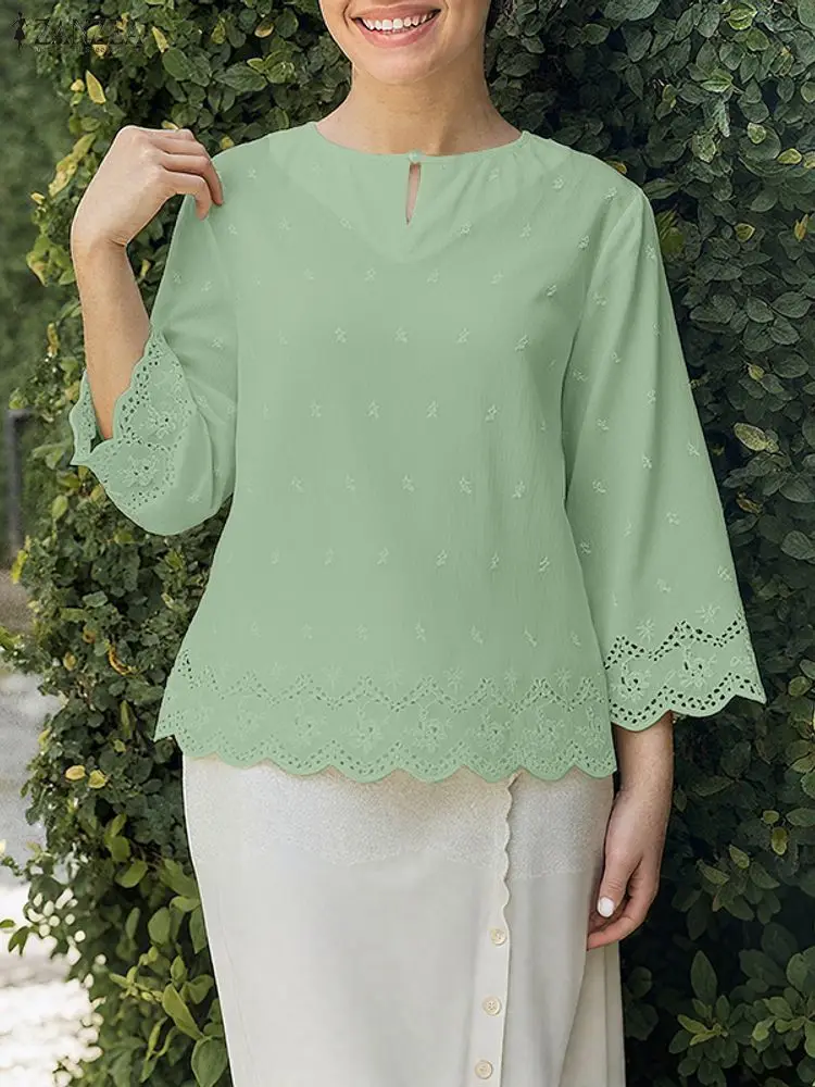 ZANZEA, женские модные топы, осень 2023, блузка из 100% хлопка, повседневная свободная элегантная туника с круглым вырезом, кружевная шикарная блузка с рукавами 3/4, одежда
ZANZEA, женские модные топы, осень 2023, блузка из 100% хлопка, повседневная свободная элегантная туника с круглым вырезом, кружевная шикарная блузка с рукавами 3/4, одежда