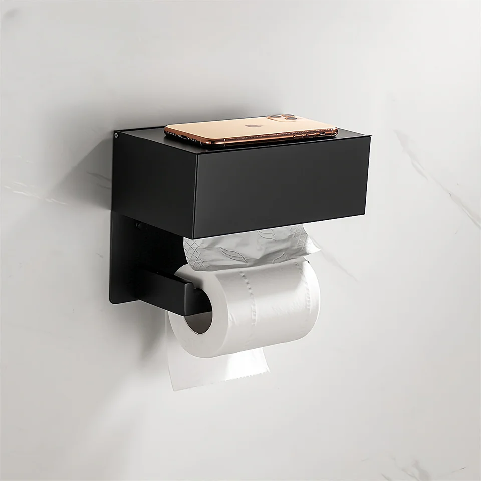 Toilet Paper Holder with Shelf, Matte Black Hidden Wipes Dispenser Fits for Bathroom Storage, Stainless Steel Phone Holder
Toilet Paper Holder with Shelf, Matte Black Hidden Wipes Dispenser Fits for Bathroom Storage, Stainless Steel Phone Holder