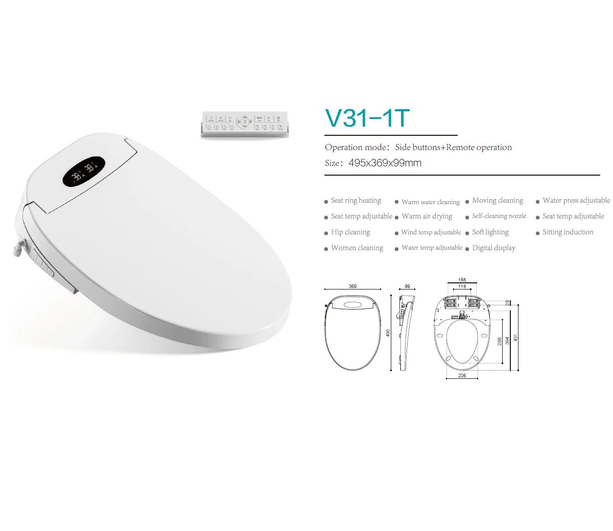 Smart Electric Bidet Seat Cover with Remote Control & Heated Round Toilet Seat Advanced Intelligent Toilet Features
Smart Electric Bidet Seat Cover with Remote Control & Heated Round Toilet Seat Advanced Intelligent Toilet Features