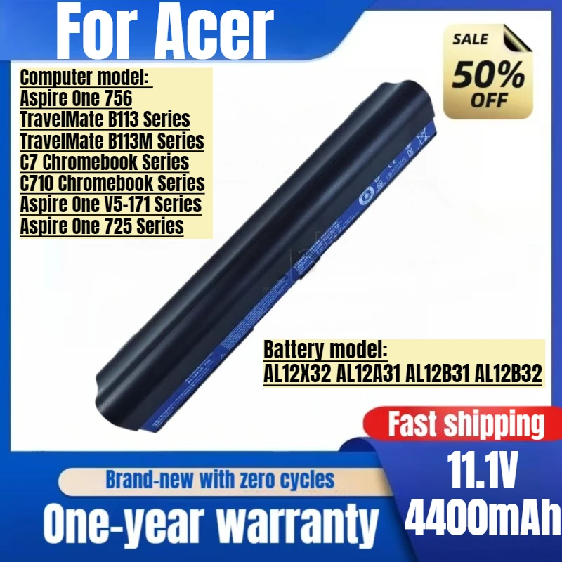 AL12B72 AL12B32 для Acer Aspire One 756/725/V5-171 TravelMate B113/B113M C710, сменный аккумулятор для ноутбука с хромированной книгой
AL12B72 AL12B32 для Acer Aspire One 756/725/V5-171 TravelMate B113/B113M C710, сменный аккумулятор для ноутбука с хромированной книгой