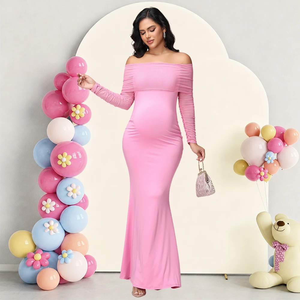 Maternity Mesh Off Shoulder Long Sleeve Baby Shower Dress Bodycon Mermaid Hem Party Evening Gown for Photoshoot
Maternity Mesh Off Shoulder Long Sleeve Baby Shower Dress Bodycon Mermaid Hem Party Evening Gown for Photoshoot