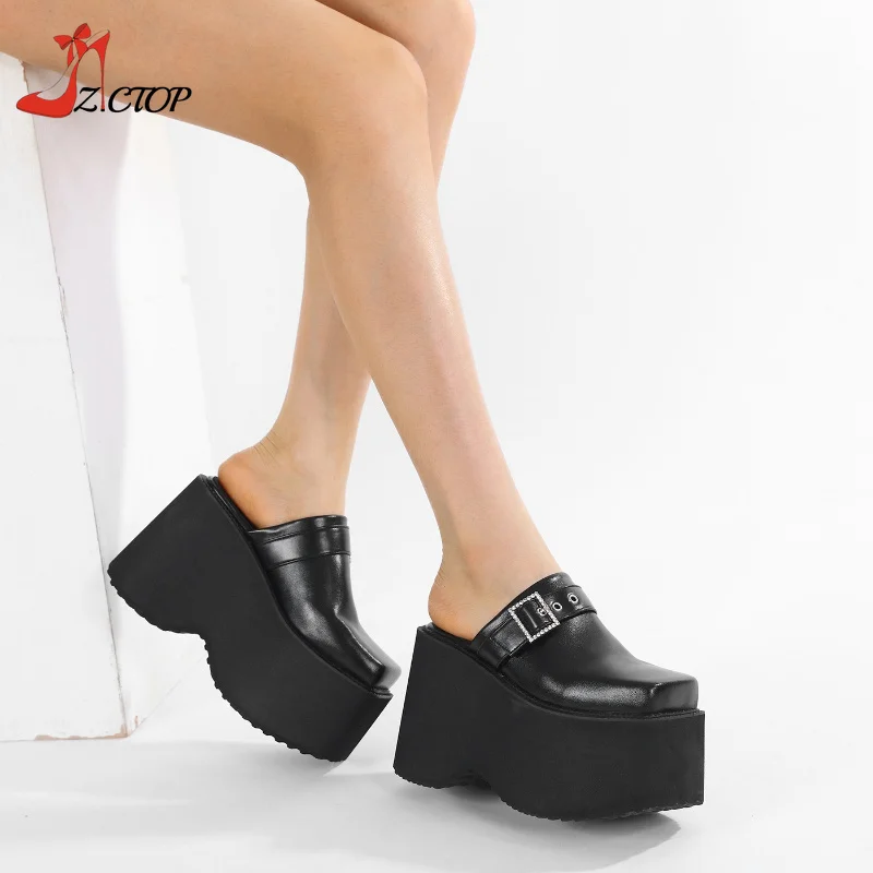 11cm Closed Toe Chunky Heeled Slippers Women Black Punk Wedges Platform Sandals Summer Super High Heels Mules Ladies Shoes
11cm Closed Toe Chunky Heeled Slippers Women Black Punk Wedges Platform Sandals Summer Super High Heels Mules Ladies Shoes