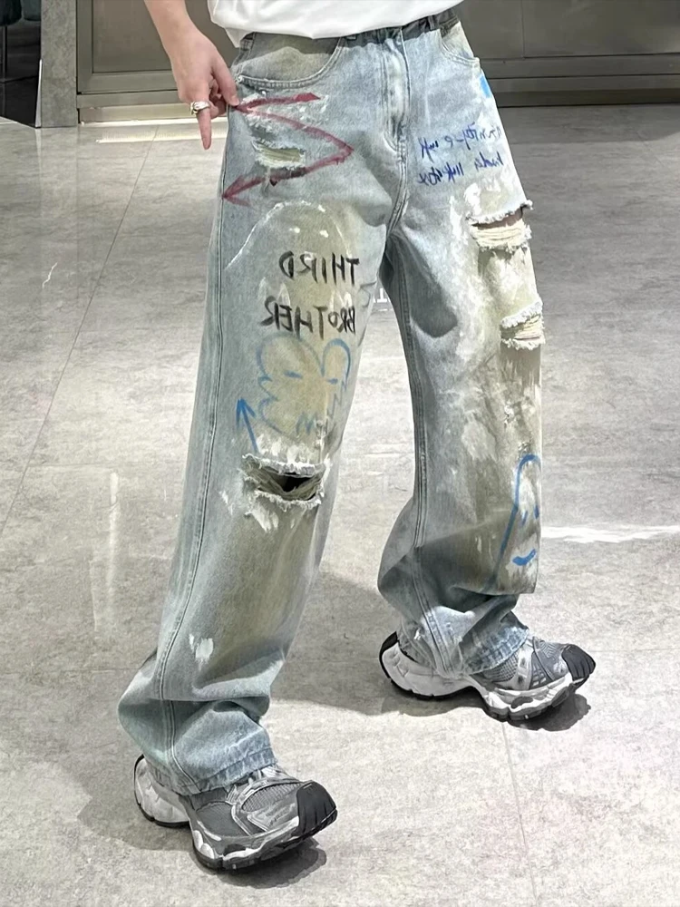 Retro American fiti Men's Jeans Autumn Trendy Loose Wide Leg Hole Punching Straight Tube Pants Casual Breathable Jeans
Retro American fiti Men's Jeans Autumn Trendy Loose Wide Leg Hole Punching Straight Tube Pants Casual Breathable Jeans