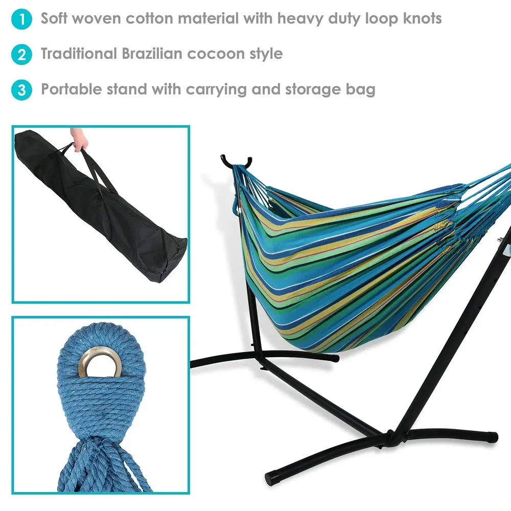 Double Brazilian Hammock with Stand and Carrying Case 400Pound Capacity Black Stand Sea Grass
Double Brazilian Hammock with Stand and Carrying Case 400Pound Capacity Black Stand Sea Grass