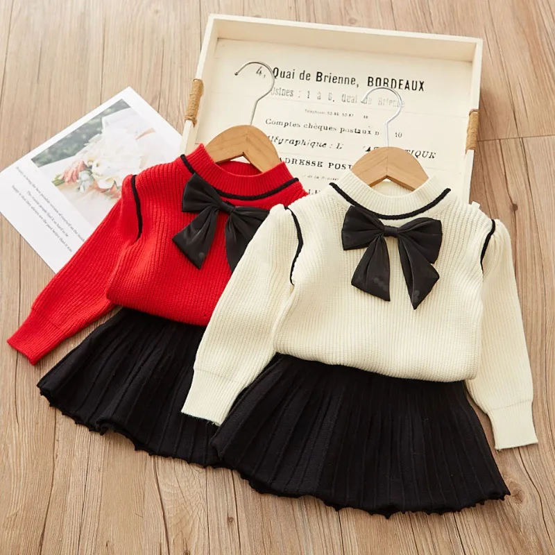 Girls' Sweater Set Autumn/Winter Long Sleeve Set Girls' Bow Round Neck Knitted Top + Skirt Sweater Two Piece Fashion Girls' Set
Girls' Sweater Set Autumn/Winter Long Sleeve Set Girls' Bow Round Neck Knitted Top + Skirt Sweater Two Piece Fashion Girls' Set