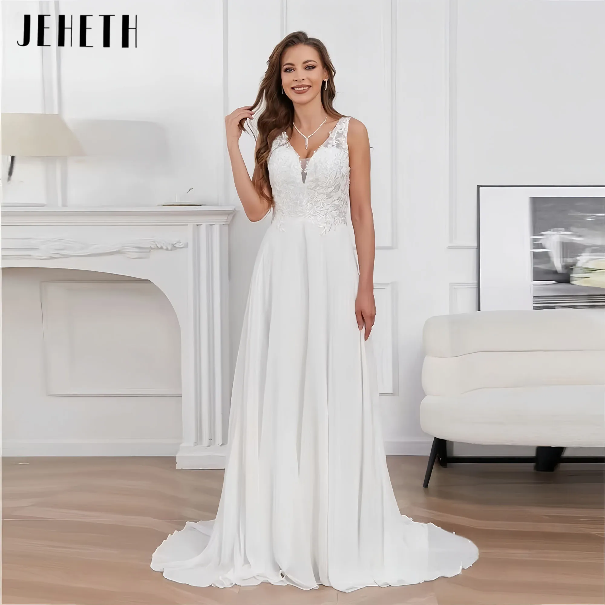 JEHETH Elegant Lace Wedding Dress Appliques Wedding Party Gown A-Line Bridal Dresses Backless Formal Gowns Robe 2025 Customized
JEHETH Elegant Lace Wedding Dress Appliques Wedding Party Gown A-Line Bridal Dresses Backless Formal Gowns Robe 2025 Customized