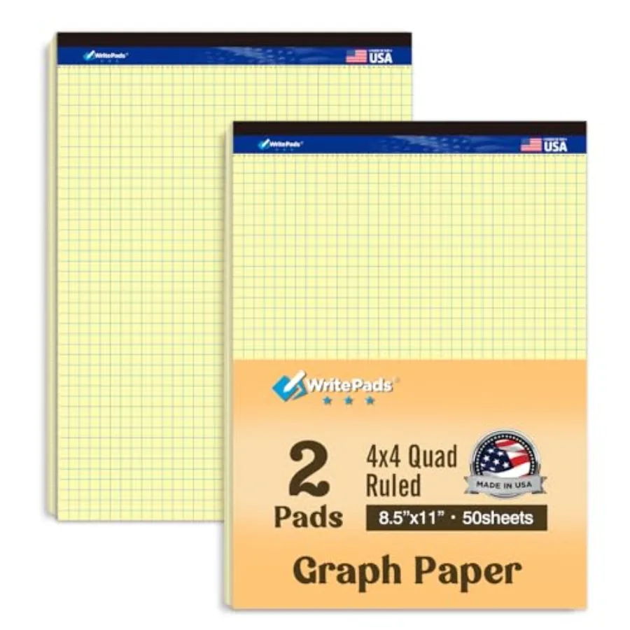 Graph Paper Pads 8.5 x 11, 4x4 Quad Ruled Graph Paper, 2 Pack, 50 Sheets Per Pad, Yellow Graphing Paper Notebook with Sturdy Ba
Graph Paper Pads 8.5 x 11, 4x4 Quad Ruled Graph Paper, 2 Pack, 50 Sheets Per Pad, Yellow Graphing Paper Notebook with Sturdy Ba