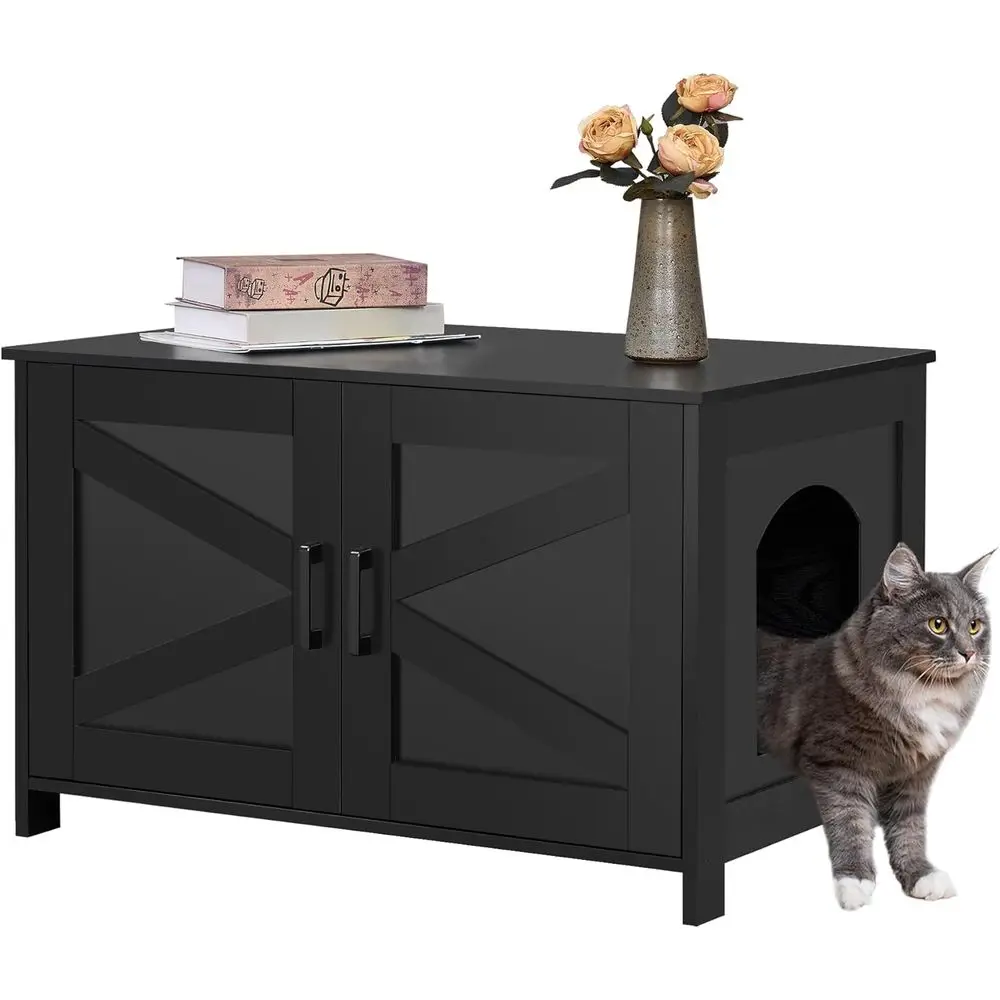 Cat Litter Box Enclosure, Wooden Cat Washroom urniture with Barn Door, Pet House, it Most o Litter Box, Black
Cat Litter Box Enclosure, Wooden Cat Washroom urniture with Barn Door, Pet House, it Most o Litter Box, Black