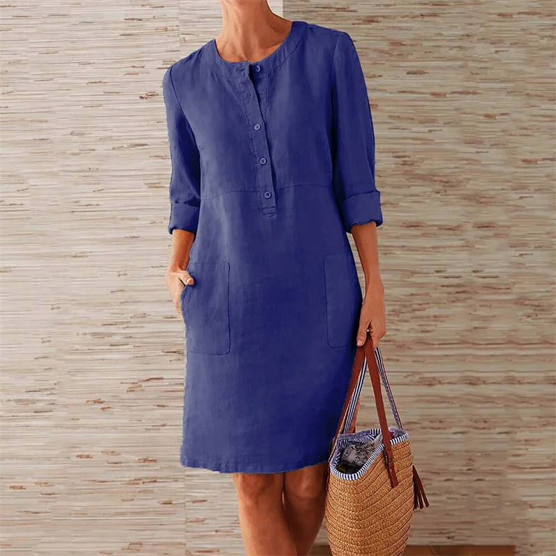 Women Comfortable Casual Cotton Linen Dresses 2025 Autumn Solid Color Side Pockets Dress Female O Neck Pullover Long Sleeve Gown
Women Comfortable Casual Cotton Linen Dresses 2025 Autumn Solid Color Side Pockets Dress Female O Neck Pullover Long Sleeve Gown