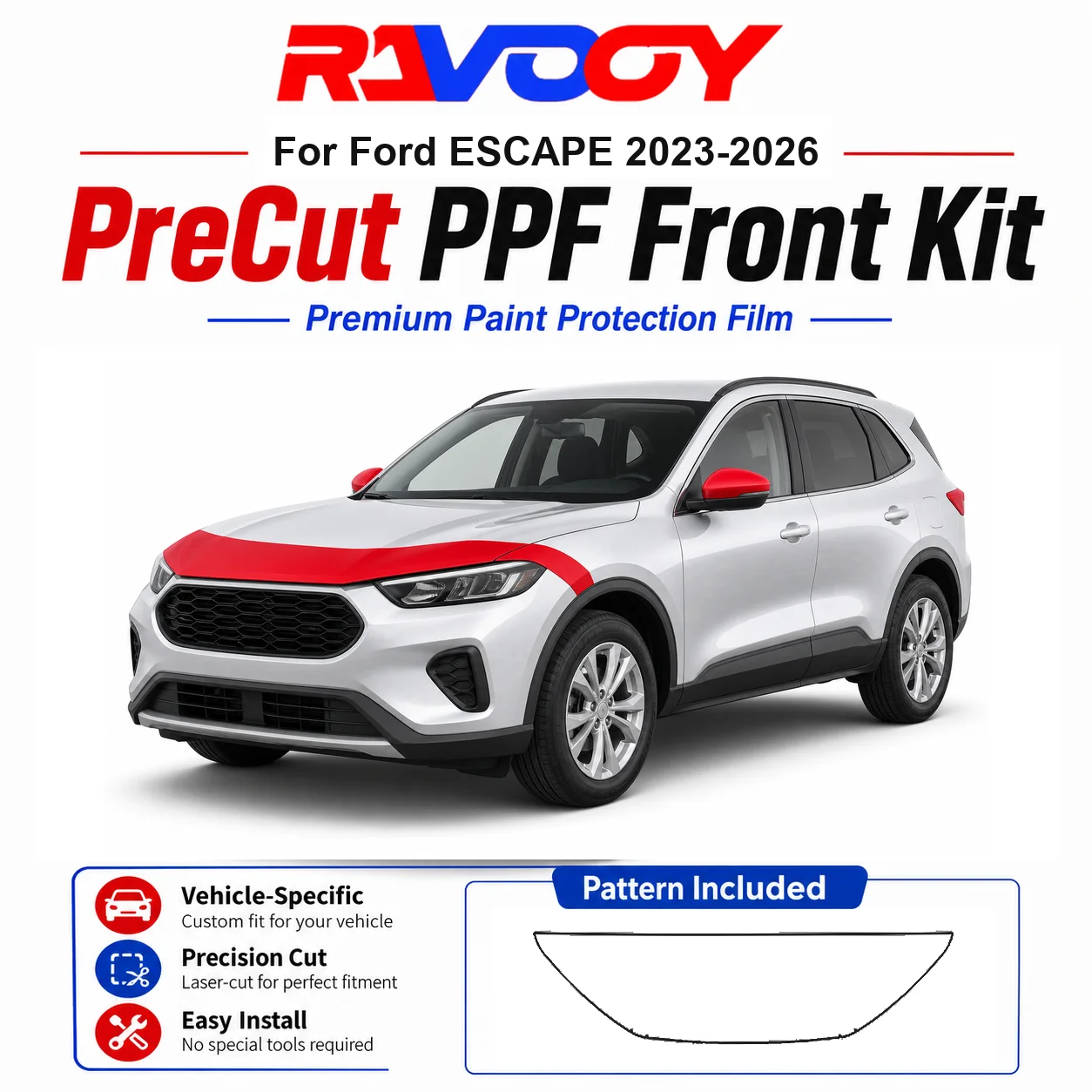 8.5mil TPU Precut PPF Kit For Ford ESCAPE 2023-2026 - Hood, Fenders & Mirror Set - Self-Healing Clear Bra Film
8.5mil TPU Precut PPF Kit For Ford ESCAPE 2023-2026 - Hood, Fenders & Mirror Set - Self-Healing Clear Bra Film