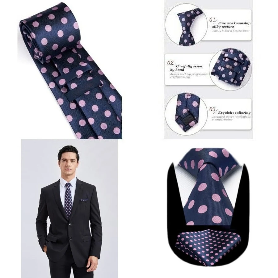 Polka Dot Ties for Men Classic Silk Ties and Pocket Square Formal Business Necktie Handkerchief Wedding Party, C-navy Blue & Pink-a
Polka Dot Ties for Men Classic Silk Ties and Pocket Square Formal Business Necktie Handkerchief Wedding Party, C-navy Blue & Pink-a