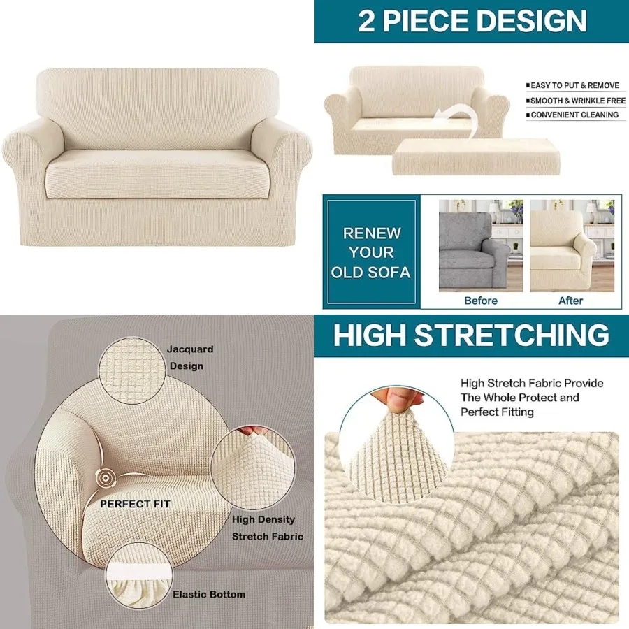 Stretch Slipcover 2 Pieces Cover Couch Cover for 2 Cushion Couch Washable Furniture Protector Covers with Elastic Bottom Featur
Stretch Slipcover 2 Pieces Cover Couch Cover for 2 Cushion Couch Washable Furniture Protector Covers with Elastic Bottom Featur