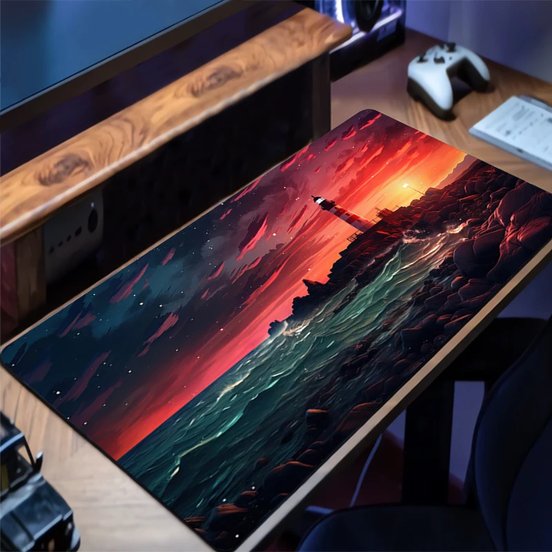 Mouse Pad HD Print Lighthouse Design Keyboard Pad Natural Rubber Anti-Slip Office PC Anime Cute Desk Mat Perfect Gift for Teens