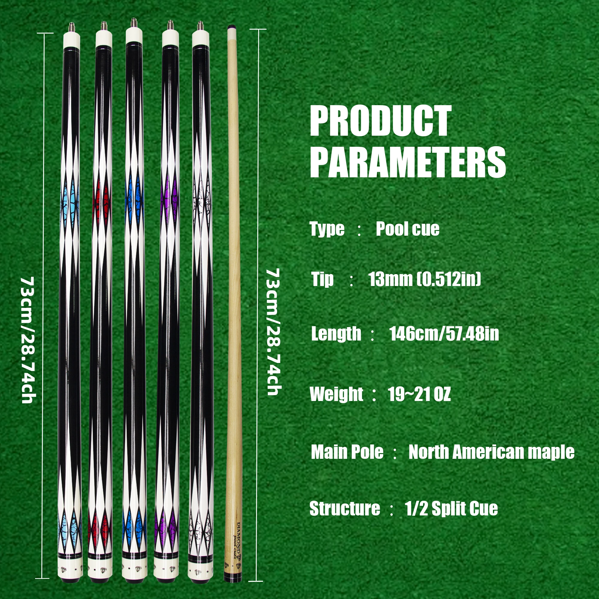1/2 North Maple Pool Cue 13mm Laminated Tip|Quick-Connect Joint|57.48in 20oz|taco de billar for Snooker/3 Cushion purple
1/2 North Maple Pool Cue 13mm Laminated Tip|Quick-Connect Joint|57.48in 20oz|taco de billar for Snooker/3 Cushion purple