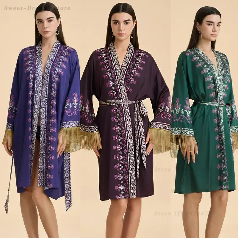 Fashion Tassel Robe Night Gown Middle Eastern Ethnic Print Flower Bathrobe Kimono Women's Oversized Sleepwear Satin Home Wear
Fashion Tassel Robe Night Gown Middle Eastern Ethnic Print Flower Bathrobe Kimono Women's Oversized Sleepwear Satin Home Wear