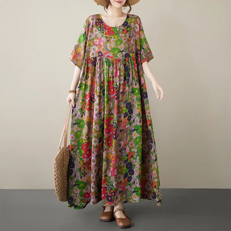 2024 Summer New Arts Style Women Short Sleeve Loose Long Dress Vintage Flower Print O-neck Cotton Linen A-line Dresses
2024 Summer New Arts Style Women Short Sleeve Loose Long Dress Vintage Flower Print O-neck Cotton Linen A-line Dresses
