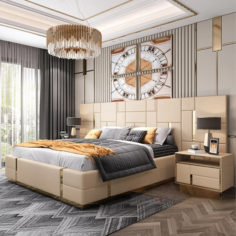 Luxury Modern King Size Bed With Soft Upholstered Headboard And Storage Nightstands - Genuine Leather Bedroom Furnitur
Luxury Modern King Size Bed With Soft Upholstered Headboard And Storage Nightstands - Genuine Leather Bedroom Furnitur