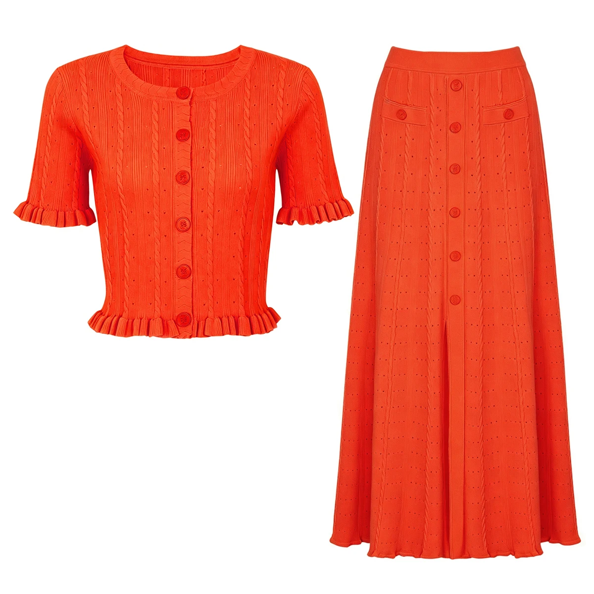 26184 New Summer Ladies Knitted Two Piece Suit Round Neck Short Sleeve Cardigan Matching Skirt Commuter Fashion Women Wear
26184 New Summer Ladies Knitted Two Piece Suit Round Neck Short Sleeve Cardigan Matching Skirt Commuter Fashion Women Wear