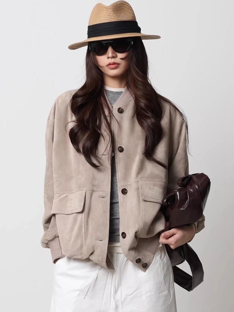 Casual Genuine Leather Bomber Jackets Women Spring Autumn High-end Simple Threaded Stand Collar Loose Soft Real Sheepskin Coat
Casual Genuine Leather Bomber Jackets Women Spring Autumn High-end Simple Threaded Stand Collar Loose Soft Real Sheepskin Coat